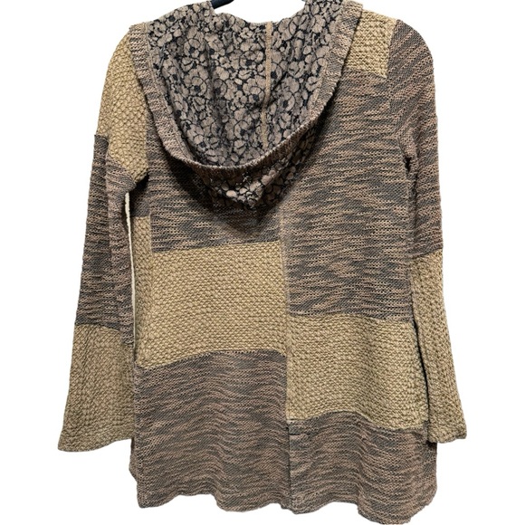 GIMMICKS by BKE Patch Cardigan Women's Size Small Brown with Lace Hood - Picture 2 of 9